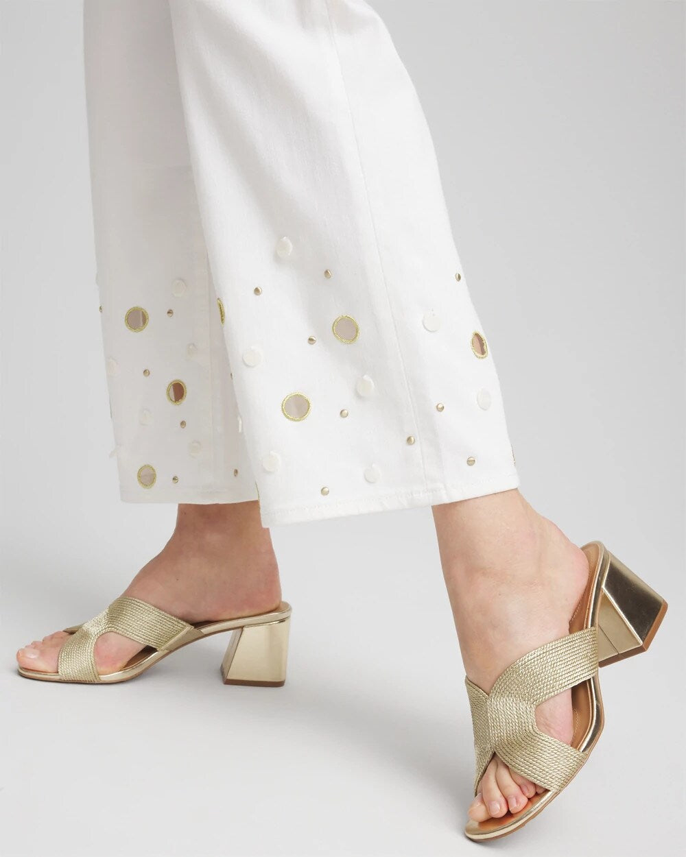 Pull-On Embellished Straight-Leg Cropped Jeans Alabaster - Chico's