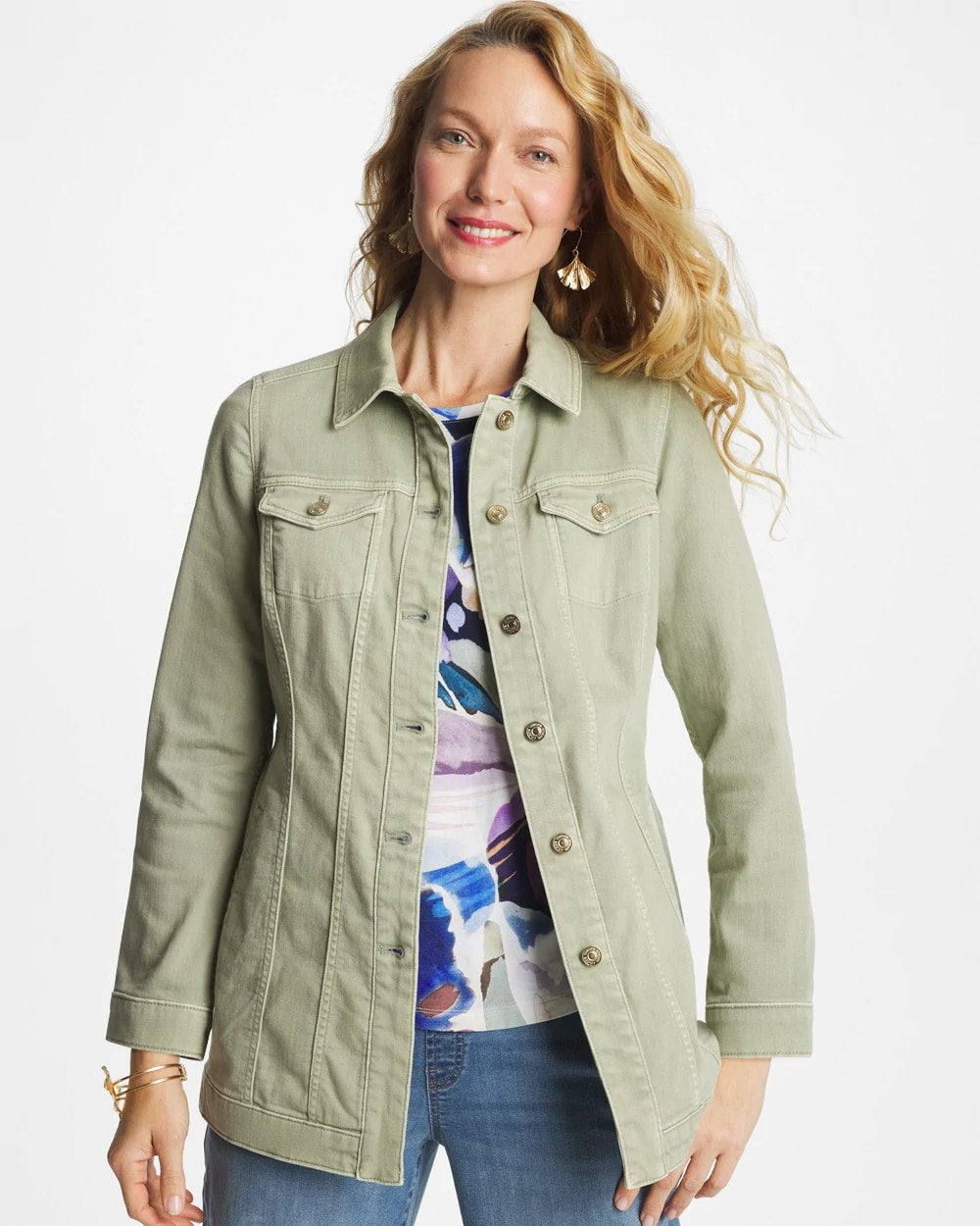 Elongated Belted Denim Jacket Seagrass Green - Chico's