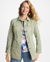 Elongated Belted Denim Jacket Seagrass Green - Chico's