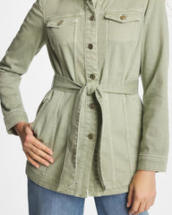 Elongated Belted Denim Jacket Seagrass Green - Chico's
