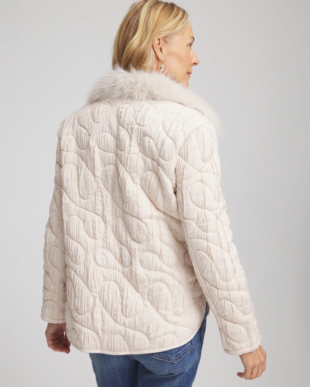 Quilted Faux Fur Collar Jacket Cream - Chico's