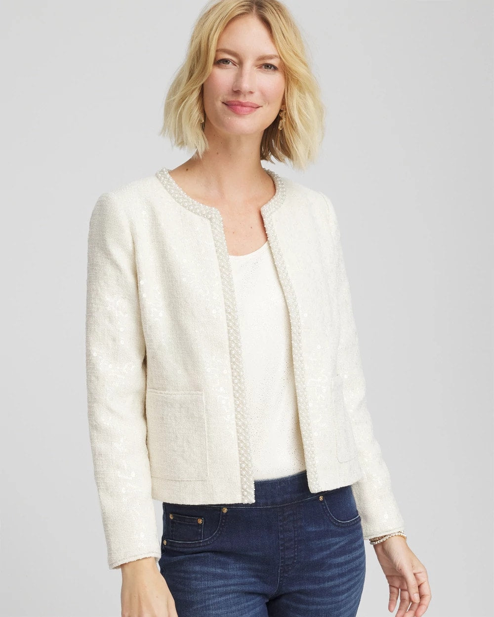 Pearl Trim Tweed Jacket English Cream - Chico's