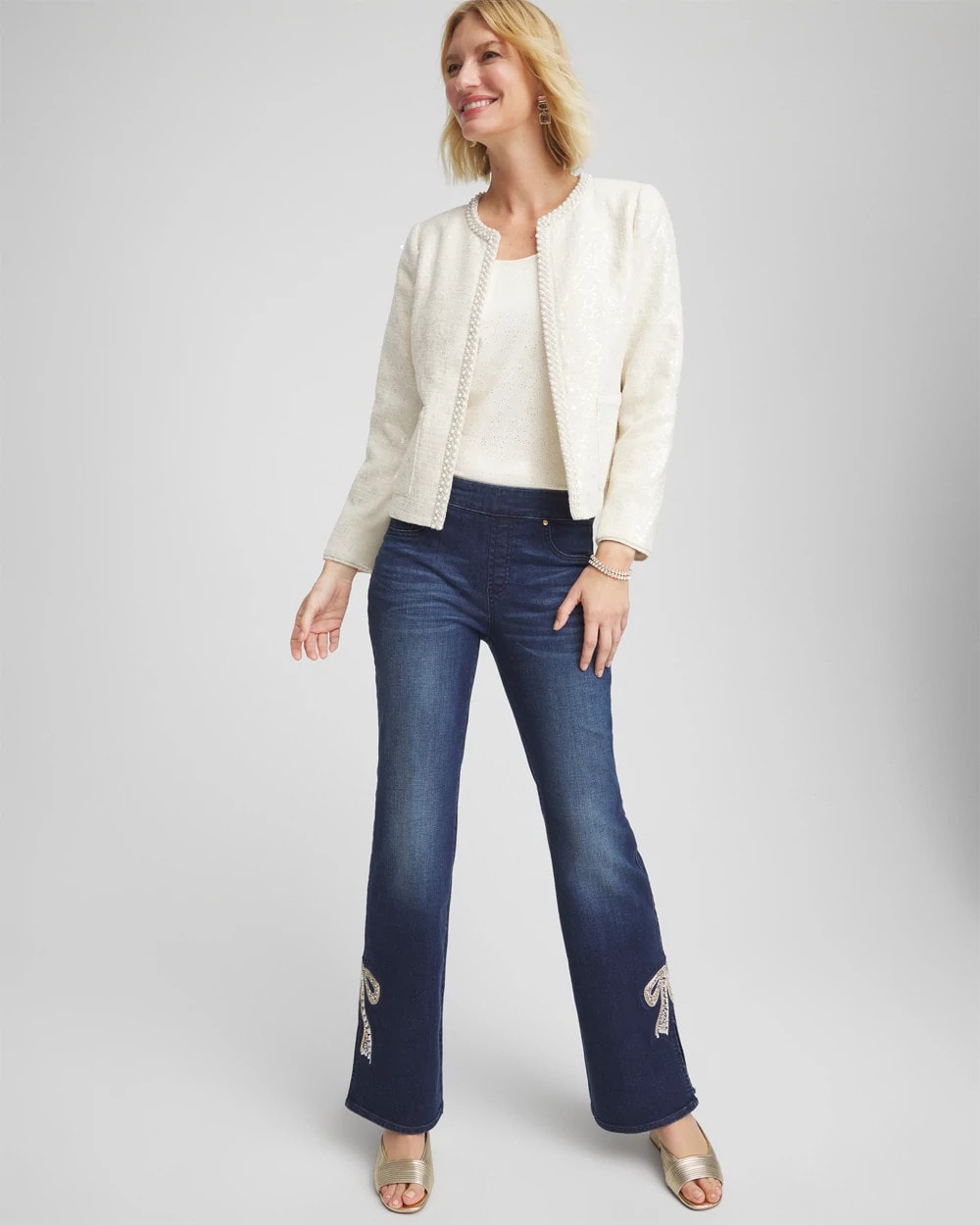 Pearl Trim Tweed Jacket English Cream - Chico's