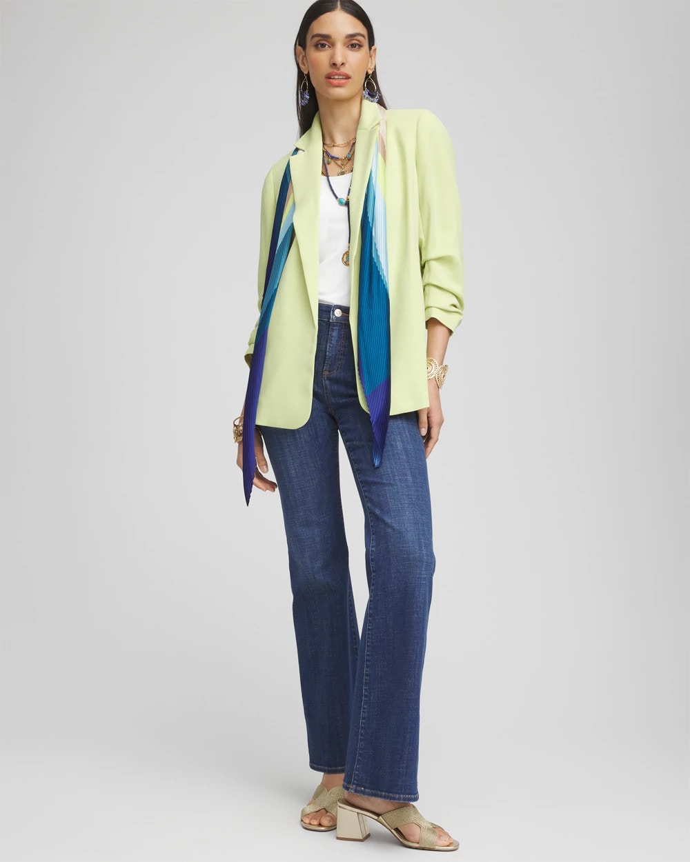Notched-Lapel Ruched Sleeve Blazer Frozen Lime - Chico's