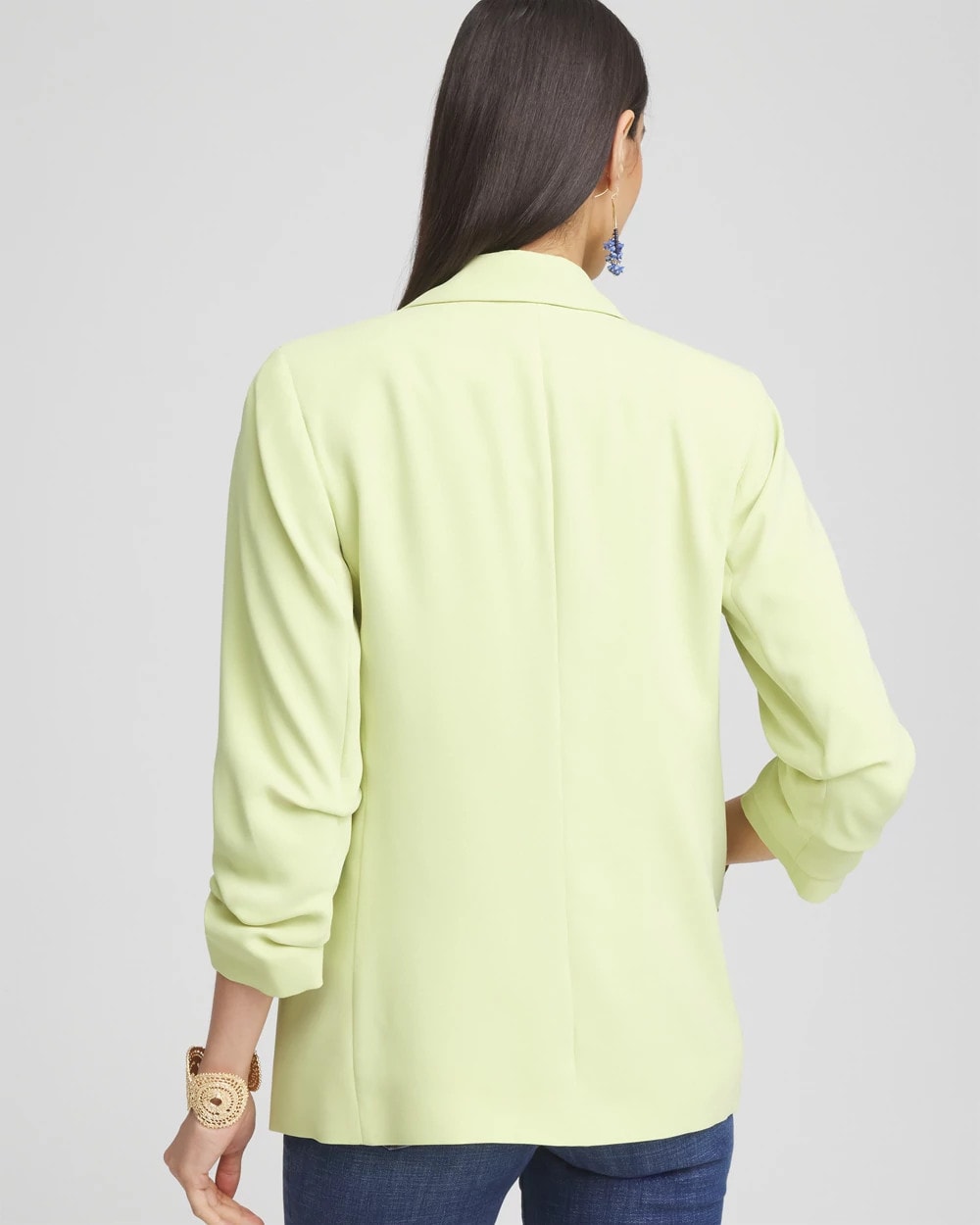 Notched-Lapel Ruched Sleeve Blazer Frozen Lime - Chico's