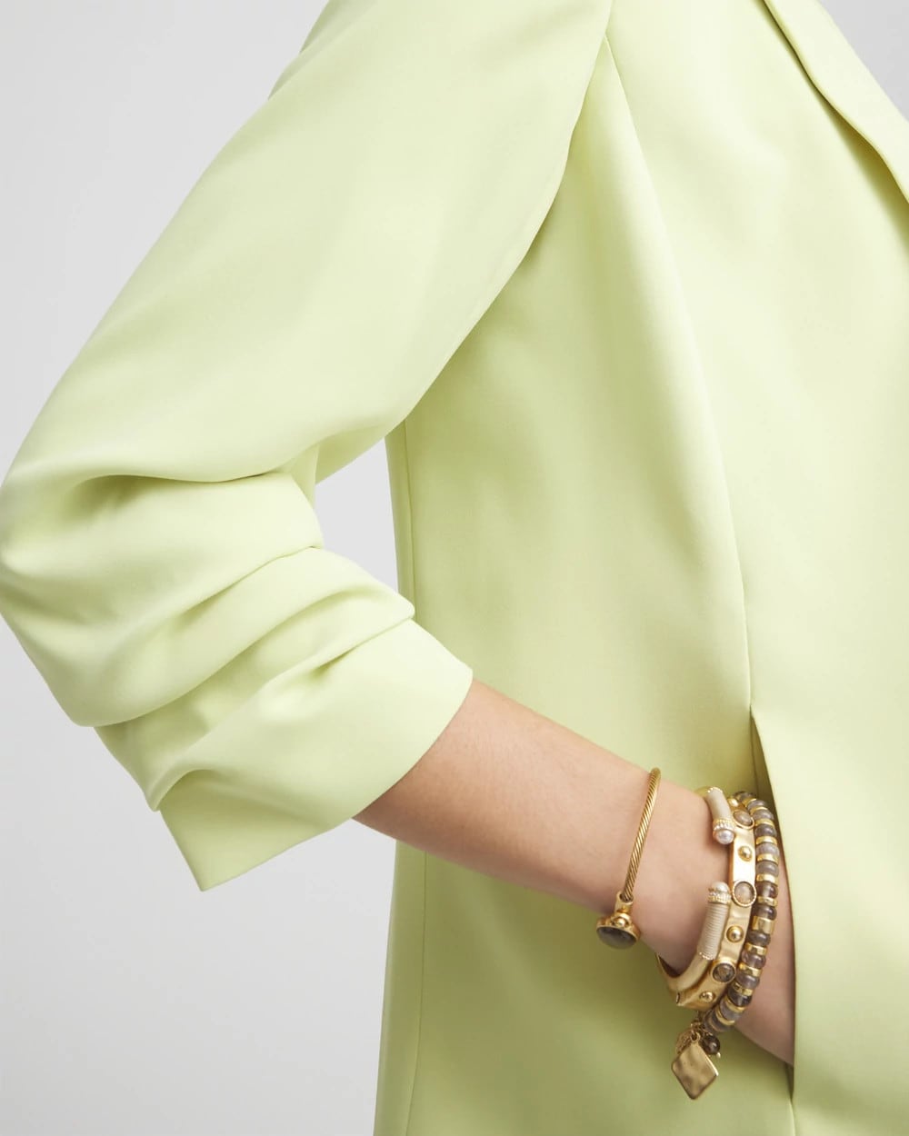 Notched-Lapel Ruched Sleeve Blazer Frozen Lime - Chico's