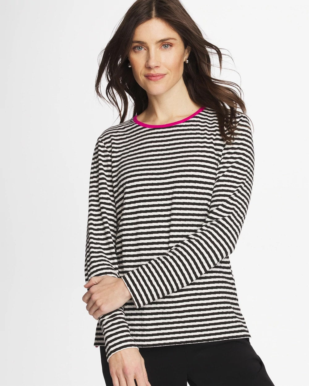 Zenergy® Striped Jacquard Contrast Pullover Top Europa Pink - Chico's