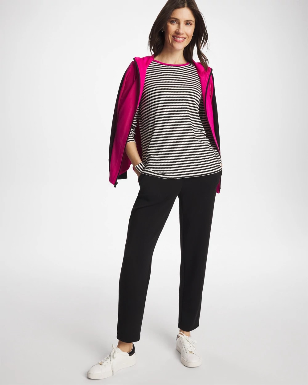 Zenergy® Striped Jacquard Contrast Pullover Top Europa Pink - Chico's