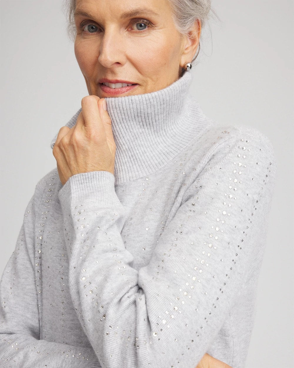 Zenergy® Luxe Diamante Zip Cardigan Frosted Gray Heather - Chico's