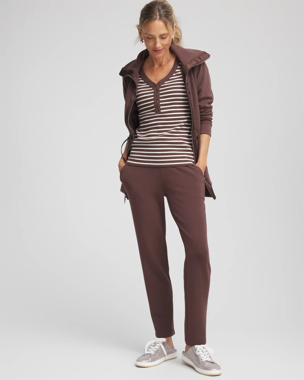 Zenergy® Ribbed Striped Henley Tee Espresso - Chico's