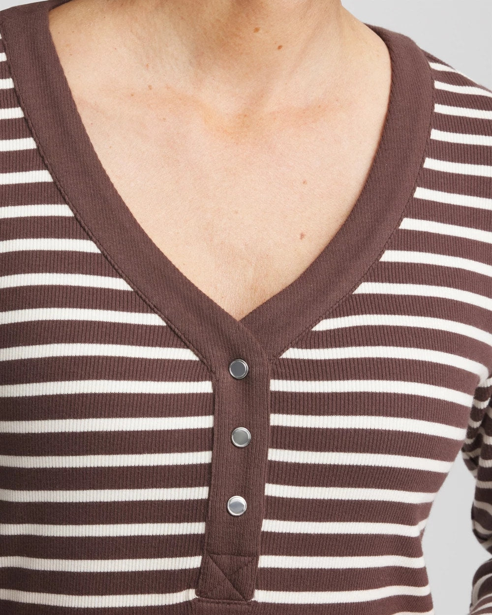 Zenergy® Ribbed Striped Henley Tee Espresso - Chico's