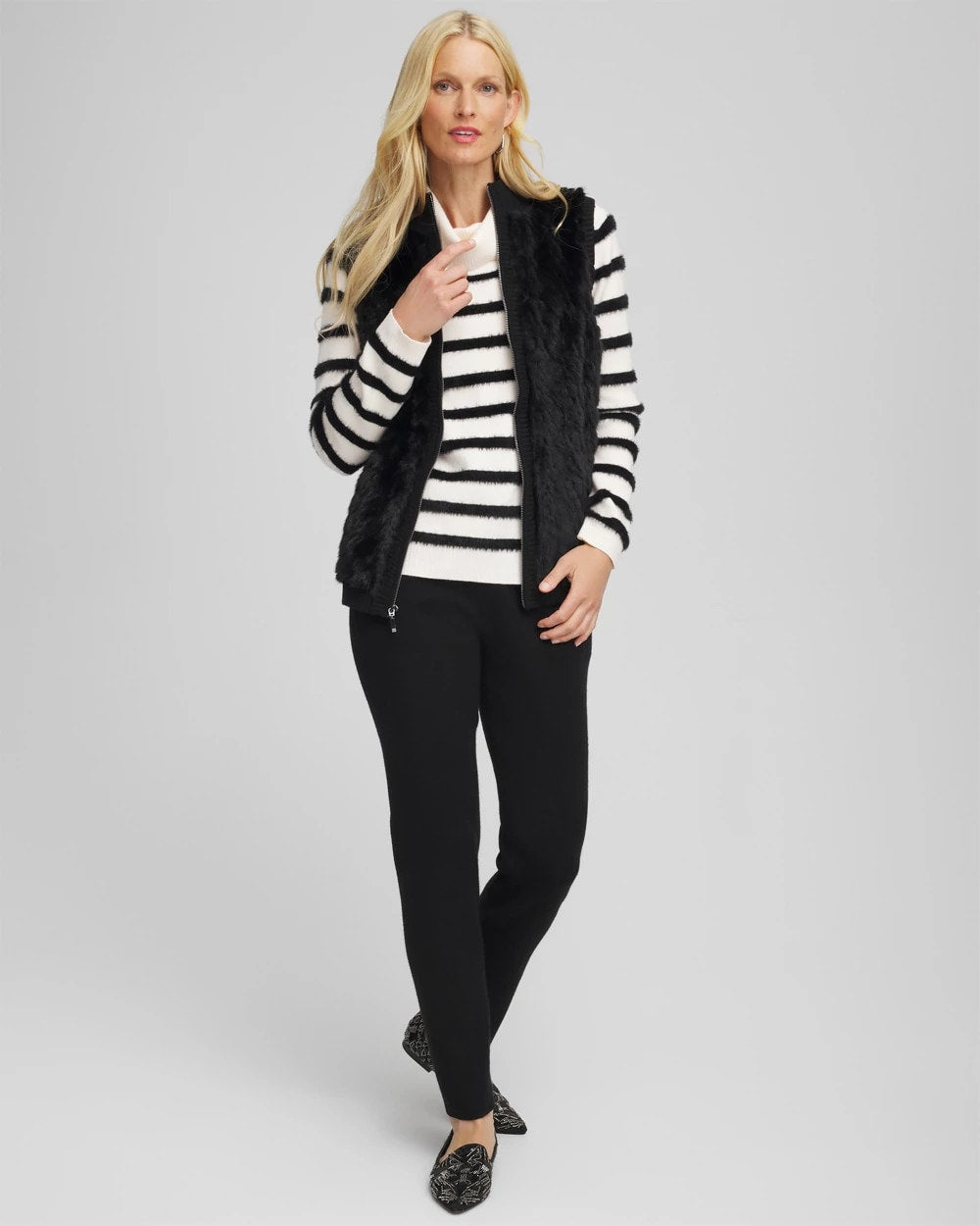 Zenergy® Luxe Eyelash Striped Sweater Black - Chico's