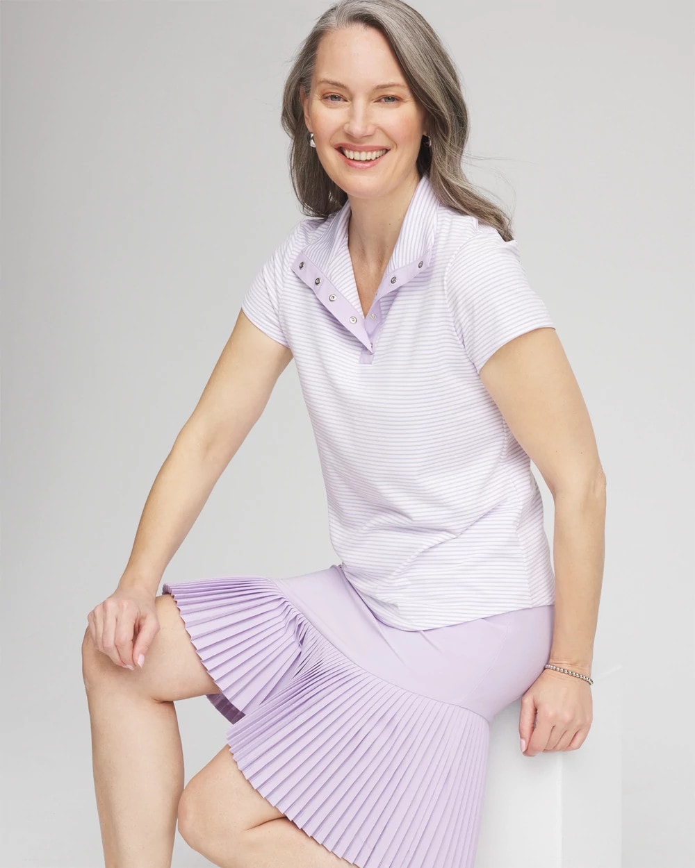 Zenergy® Striped UPF Short-Sleeve Top Violet Aura - Chico's