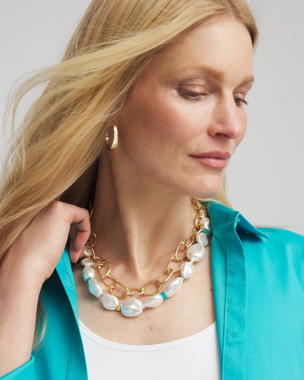 Pearlescent Goldtone Collar Necklace Pearl - Chico's