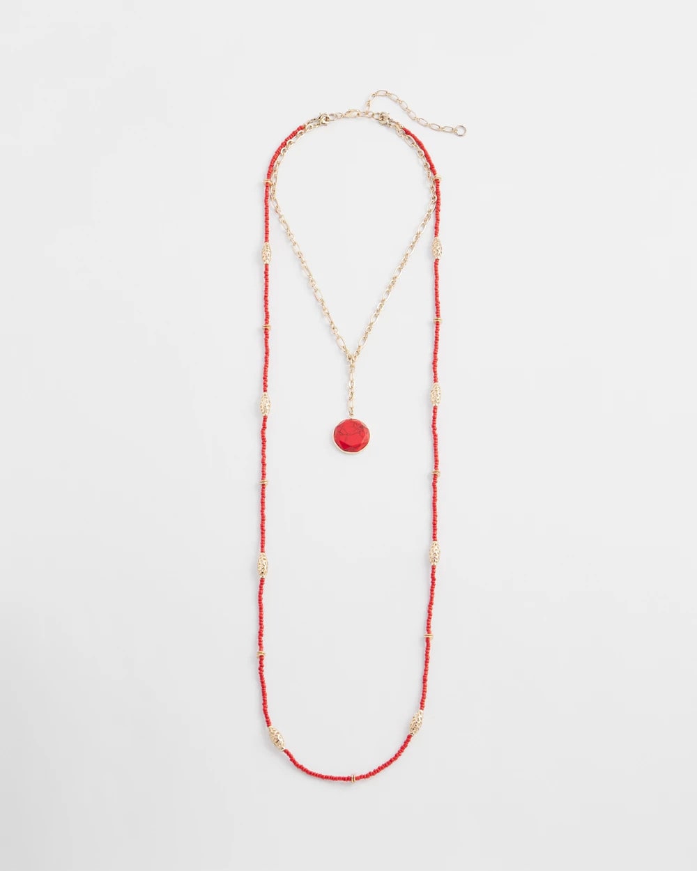 Convertible Beaded Pendant Necklace Red - Chico's