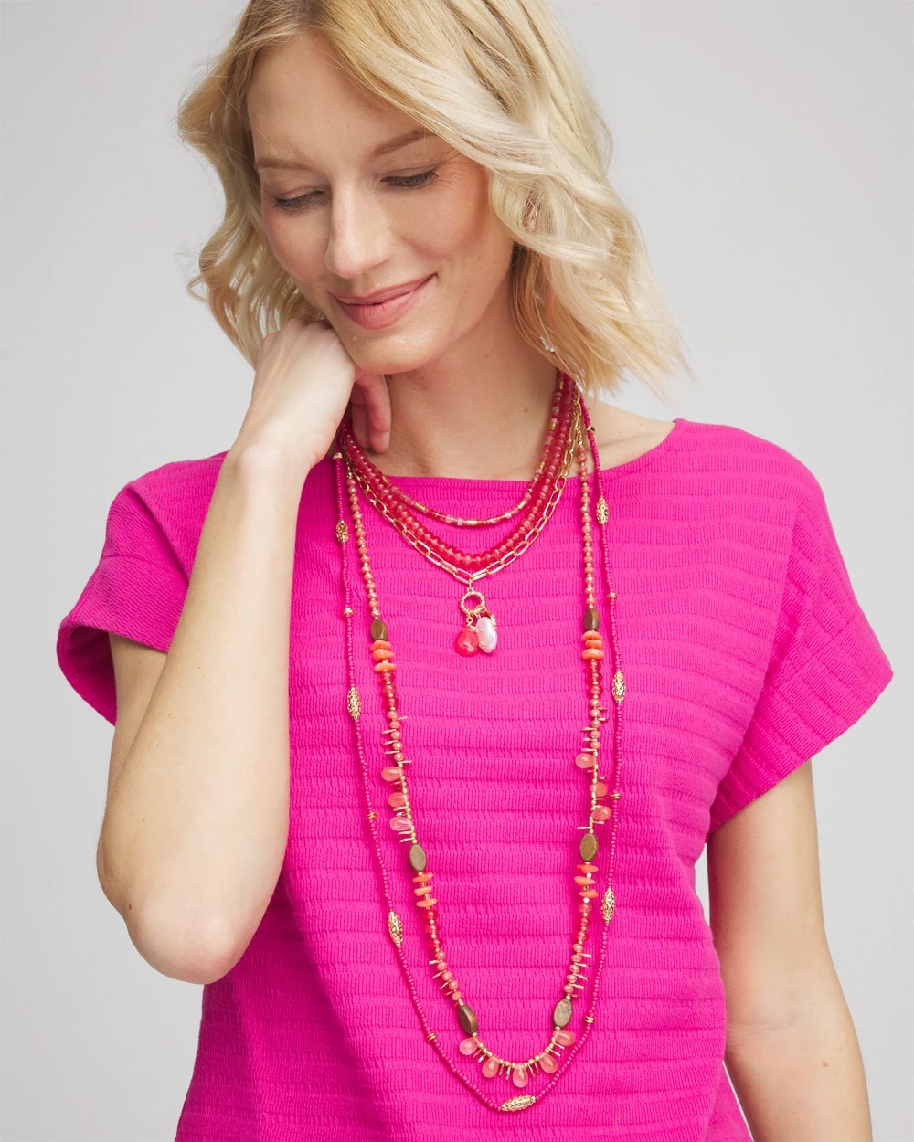 Convertible Beaded Pendant Necklace Pink - Chico's