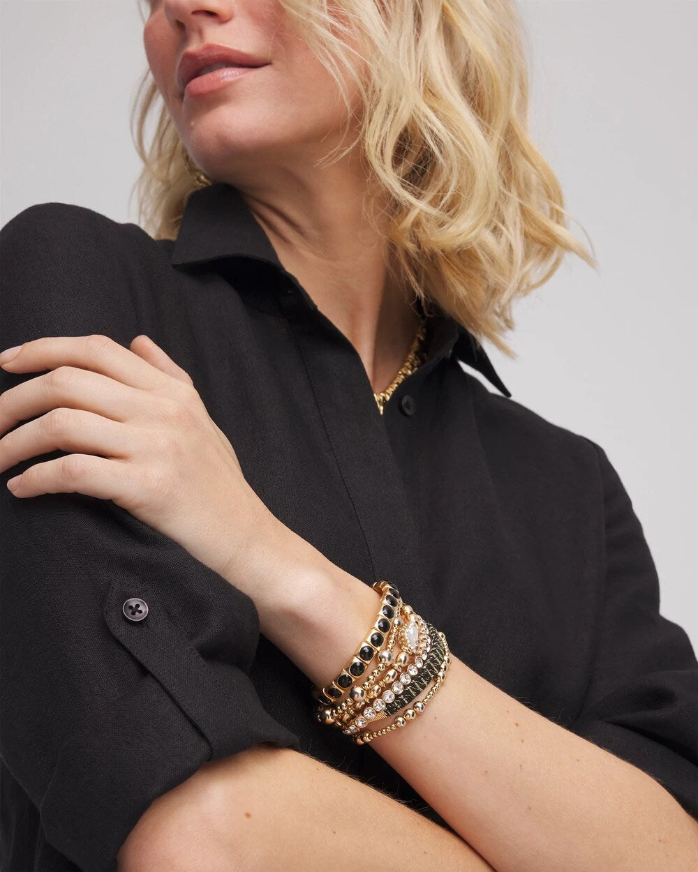 Thread Wrapped Cuff Bracelet Black/Gold - Chico's