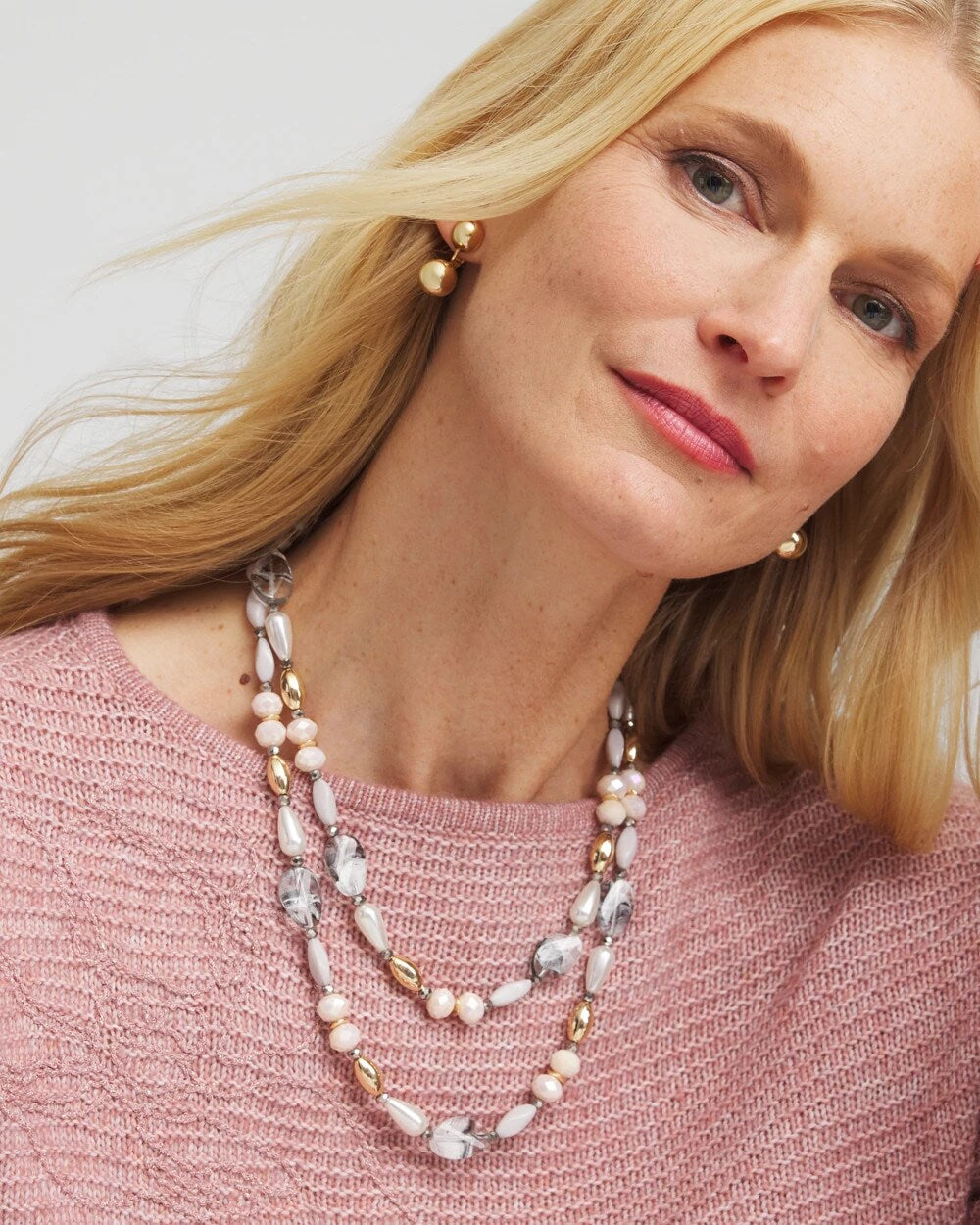 Pink Art Deco Beaded Necklace Pink - Chico's