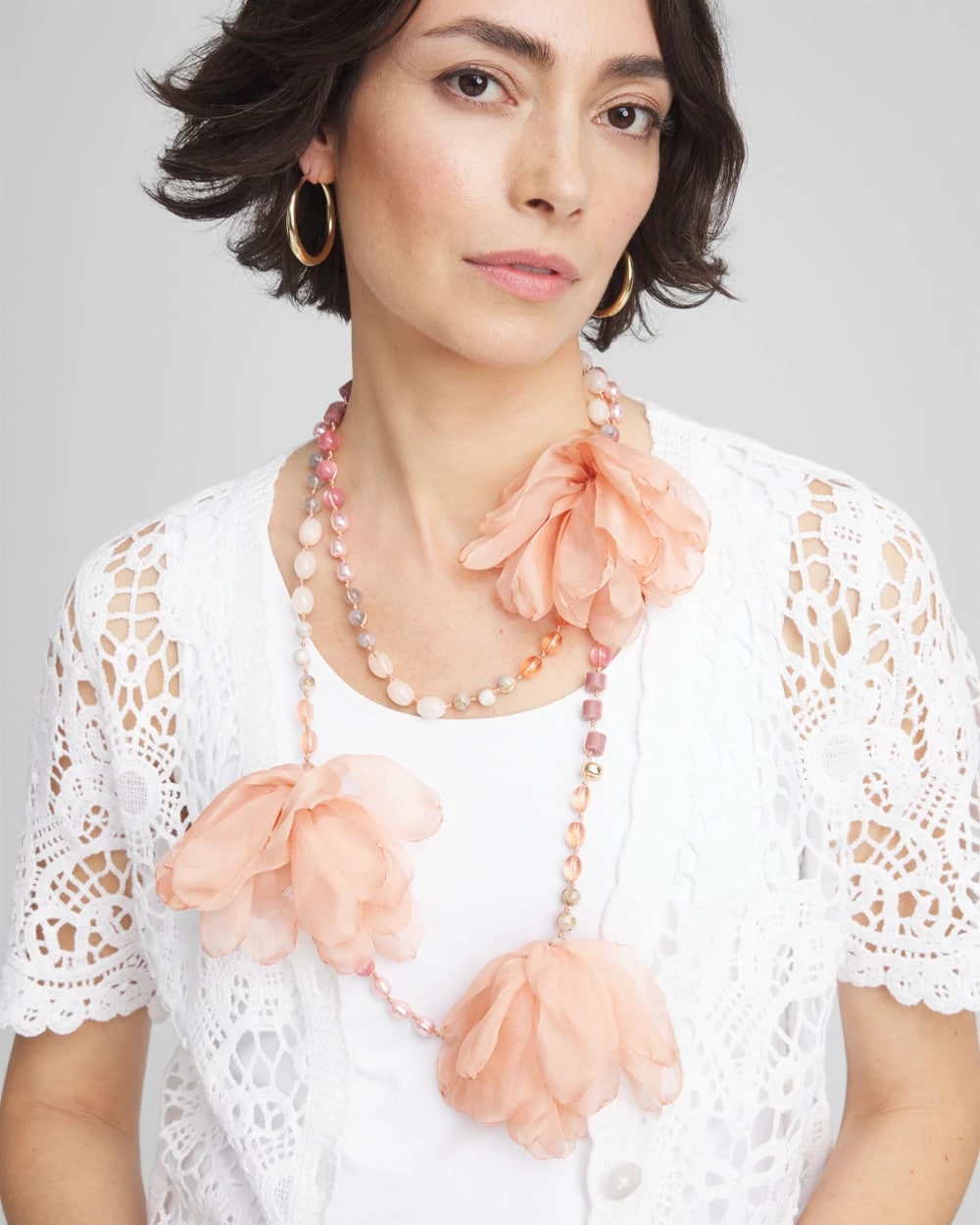 Pink Floral Aventurine Long Single Necklace Pink - Chico's