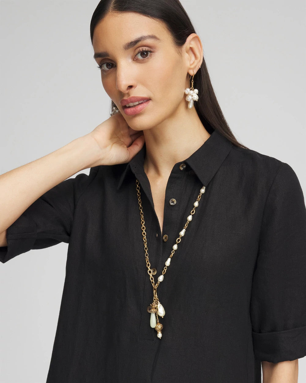 Convertible Multi-Strand Jade & Faux Pearl Charm Necklace White/Gold - Chico's