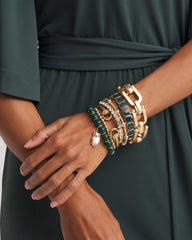 Resin Goldtone Square Stretch Bracelet Darkest Spruce - Chico's