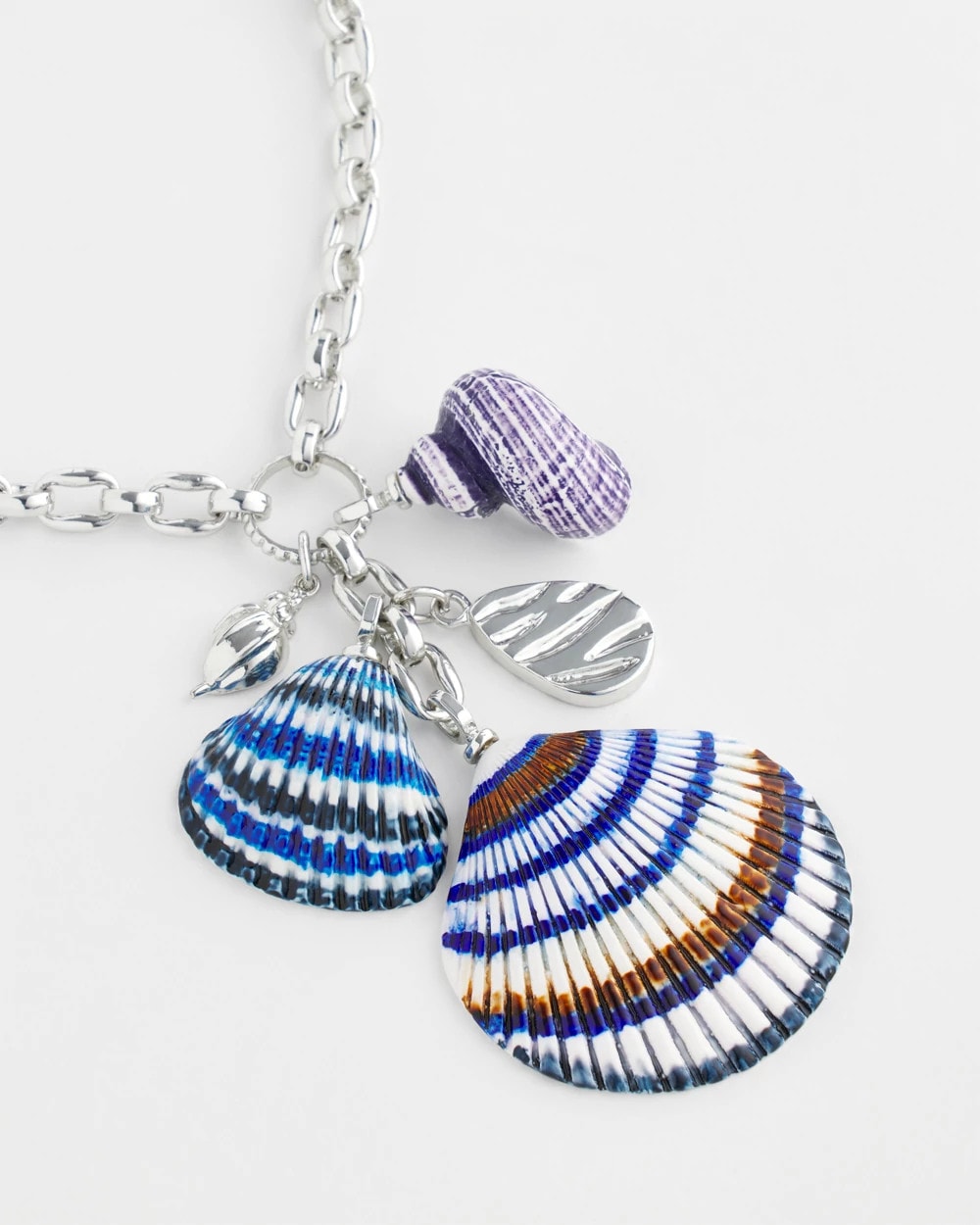 Silver-Tone Seashell Pendant Necklace Blue And White - Chico's