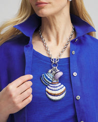 Silver-Tone Seashell Pendant Necklace Blue And White - Chico's