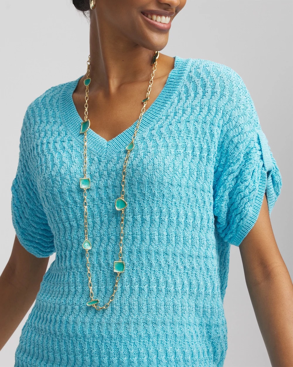 Gold Tone Single-Strand Necklace Blue - Chico's