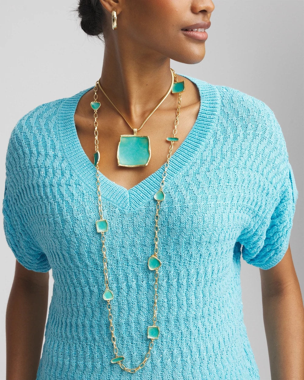 Gold Tone Single-Strand Necklace Blue - Chico's
