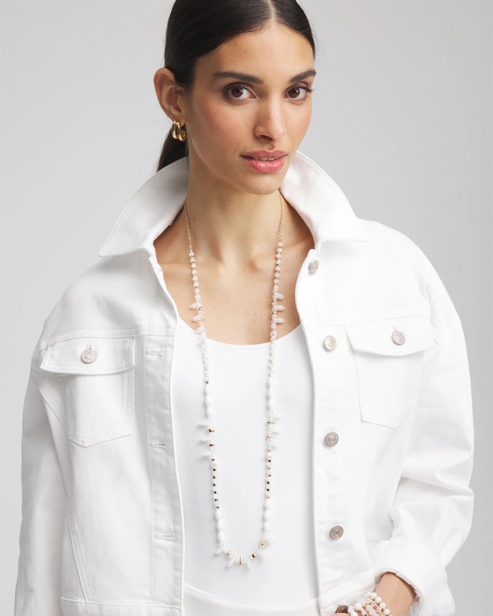 White Beaded Single Strand Necklace White - Chico's