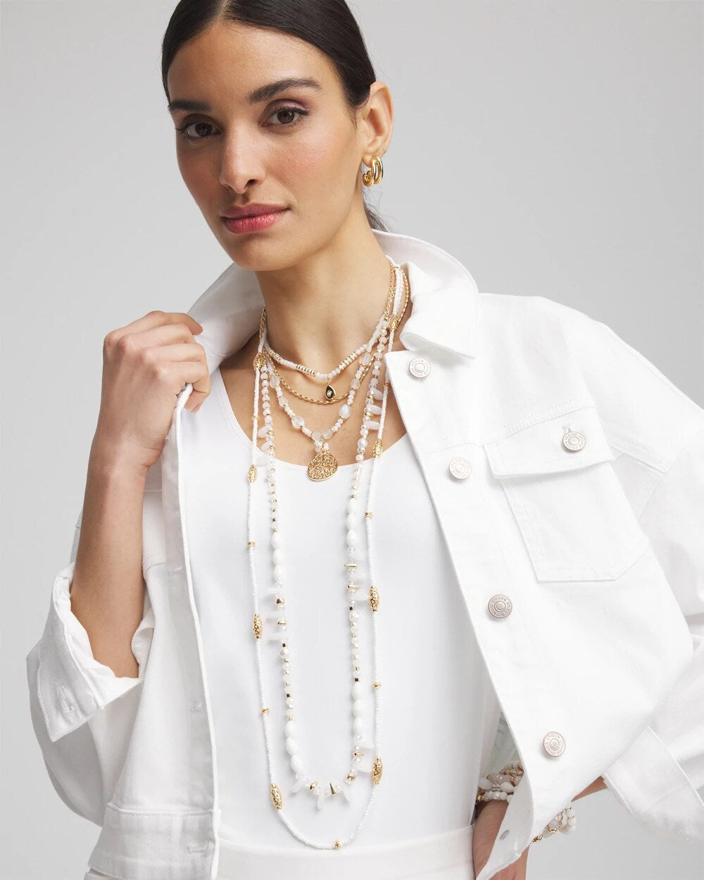 White Beaded Single Strand Necklace White - Chico's