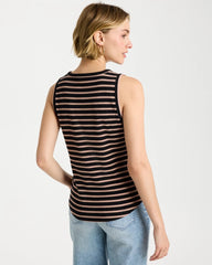 Striped High Neck Rib Tank Mocha Mousse - Chico's