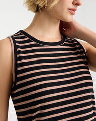 Striped High Neck Rib Tank Mocha Mousse - Chico's