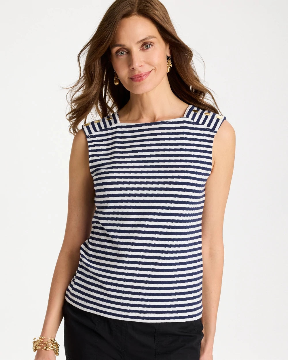 Cotton Striped Button Tee Passport Blue - Chico's