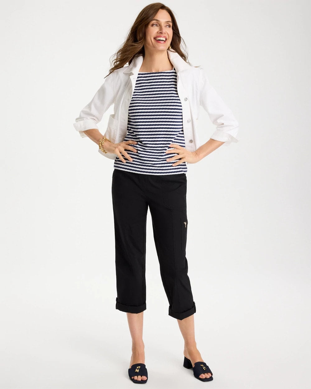 Cotton Striped Button Tee Passport Blue - Chico's