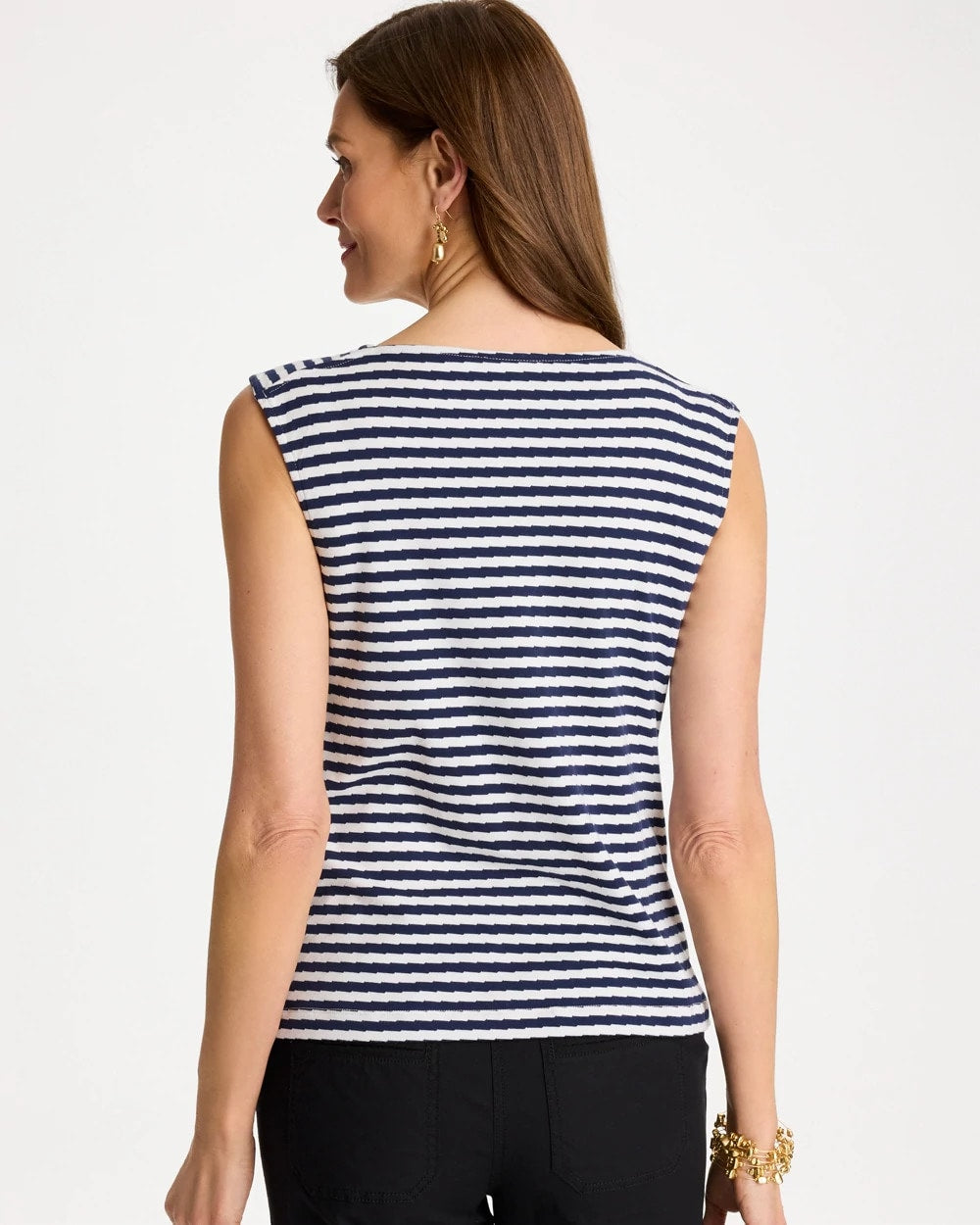 Cotton Striped Button Tee Passport Blue - Chico's