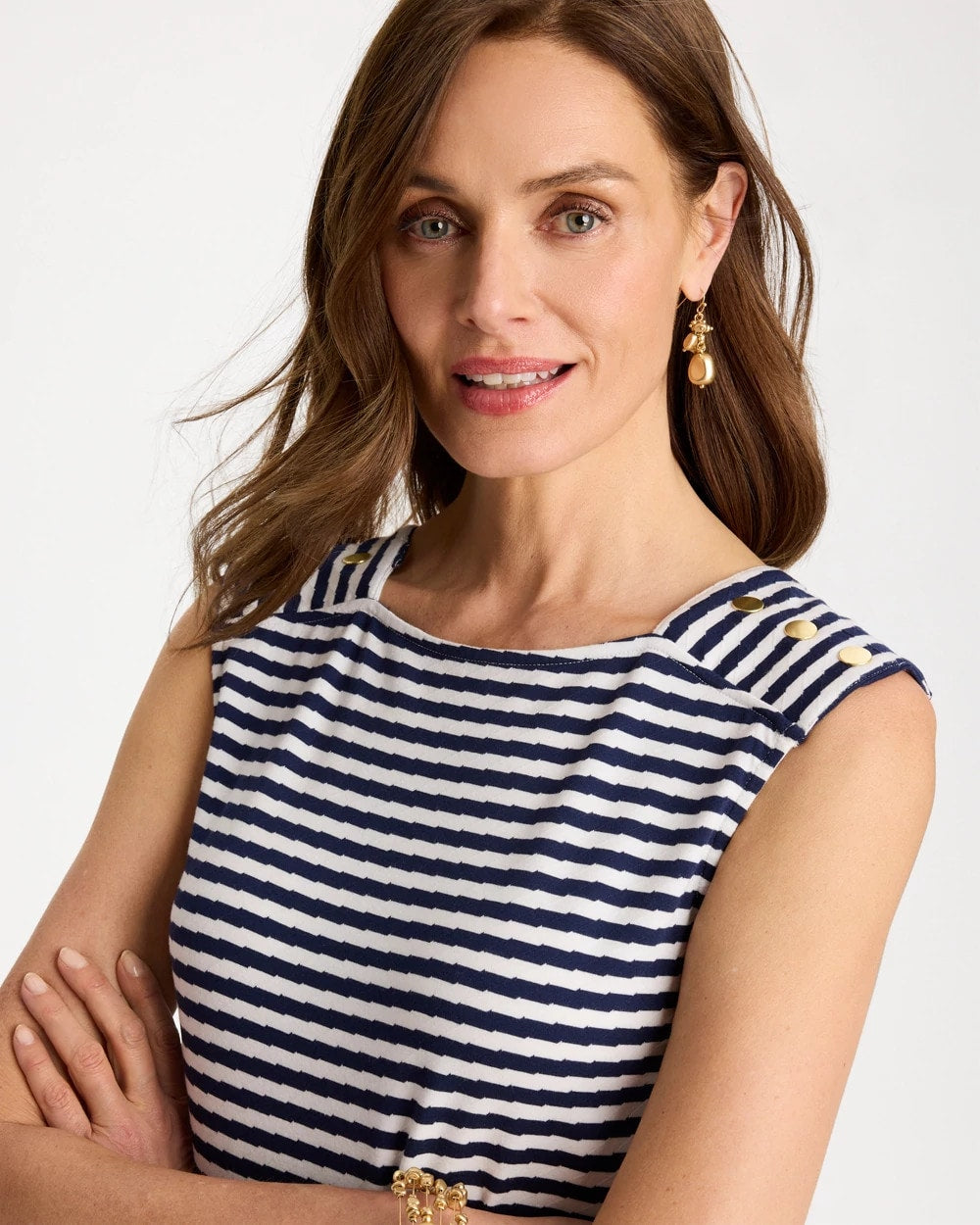 Cotton Striped Button Tee Passport Blue - Chico's