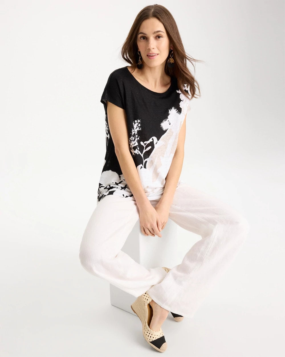Linen Floral Seamed Tunic Black - Chico's