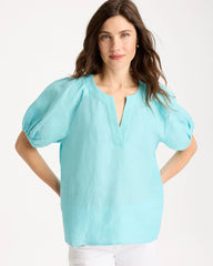 Linen Trapunto Popover Top Bondi Blue - Chico's