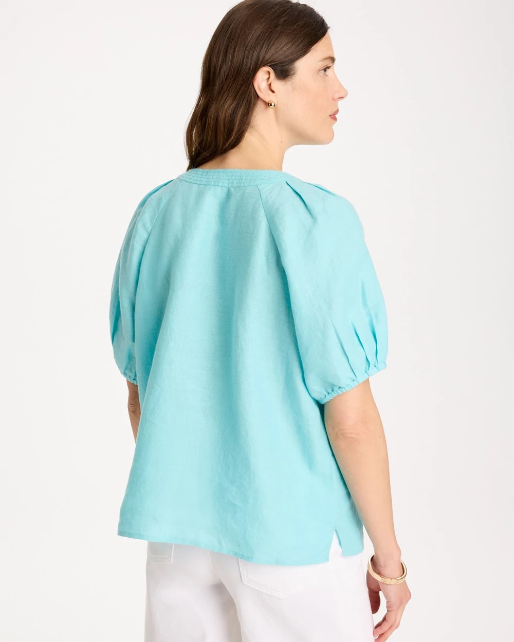 Linen Trapunto Popover Top Bondi Blue - Chico's