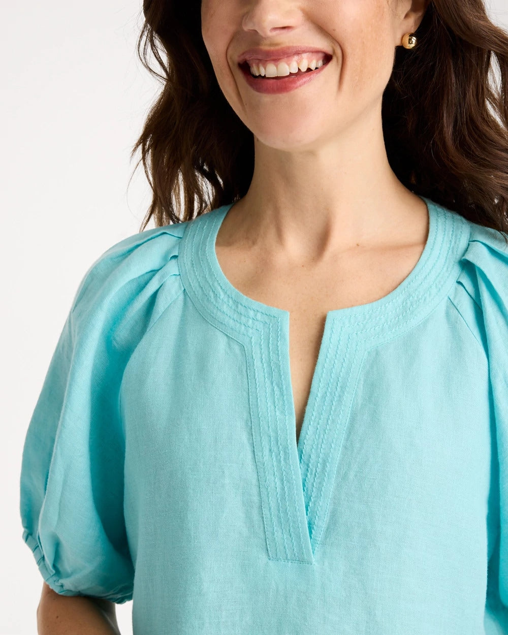 Linen Trapunto Popover Top Bondi Blue - Chico's