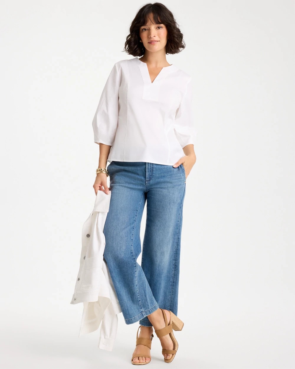 Poplin Cotton 3/4 Sleeve Popover Alabaster - Chico's