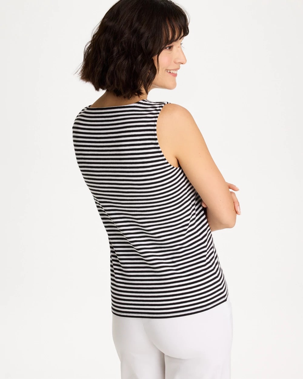 Striped Contour Cotton™ Square Neck Tank Black - Chico's