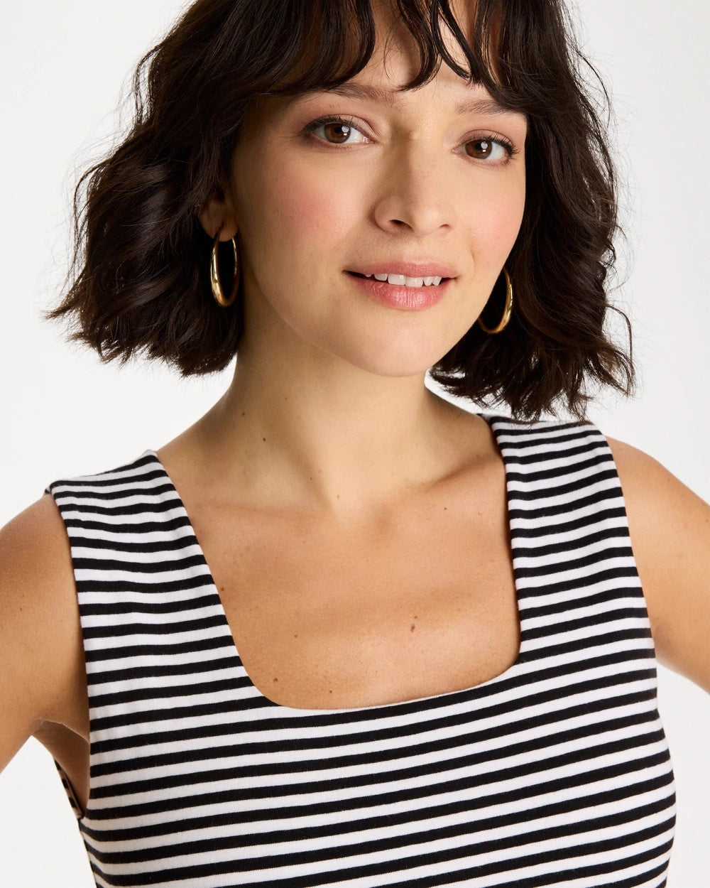 Striped Contour Cotton™ Square Neck Tank Black - Chico's
