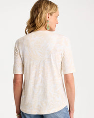 Printed Cotton Slub V-Neck Tee Topanga Green - Chico's