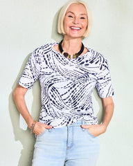 Abstract Pima Elbow Sleeve Tee Passport Blue - Chico's