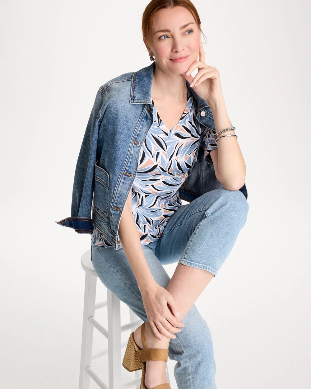 Printed Pima Elbow-Sleeve Tee Blue Haven - Chico's