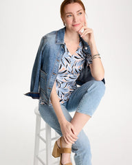 Printed Pima Elbow-Sleeve Tee Blue Haven - Chico's