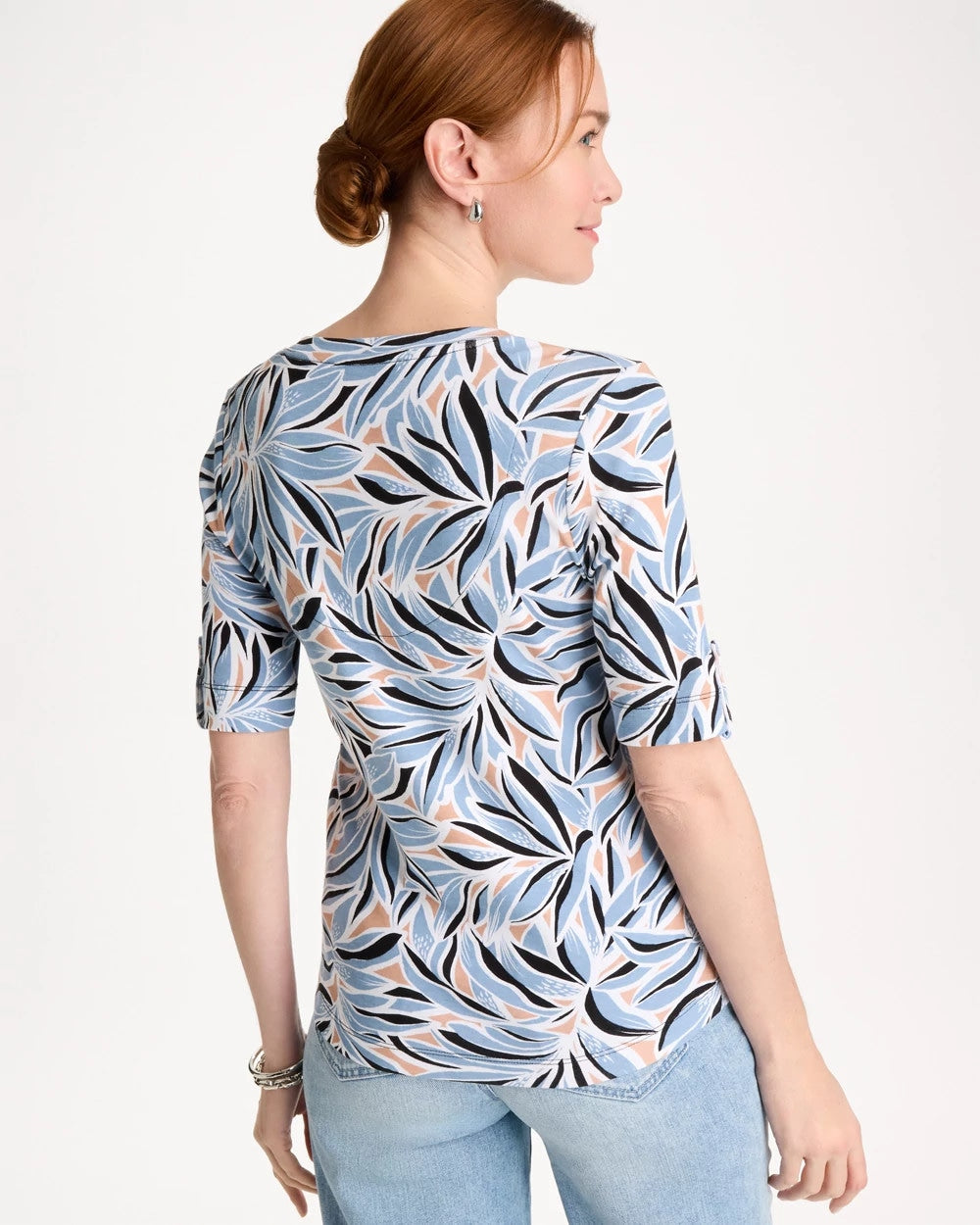 Printed Pima Elbow-Sleeve Tee Blue Haven - Chico's