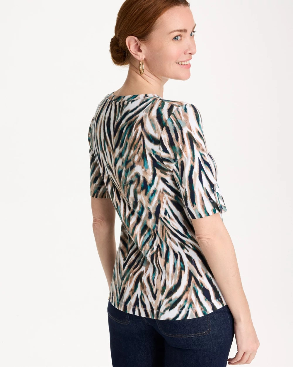 Animal Print Pima Elbow-Sleeve Tee Lagoon Blue - Chico's